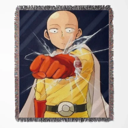 One Punch Saitama woven tapestry throw blanket, minimalist wall art and cozy throw, perfect for fans of the iconic Saitama from One Punch Man.