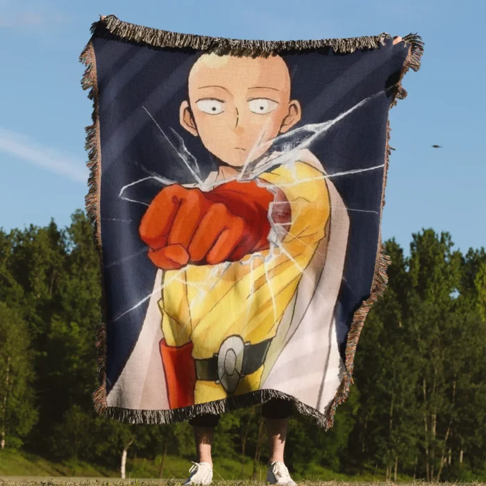 One Punch Saitama Woven Tapestry Throw Blanket – Minimalist Wall Art, Room & Home Decor, Cozy Throw - Image 4