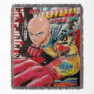 One Punch Manga Cover woven tapestry throw blanket, perfect gift and anime-inspired accent for fans of One Punch Man.
