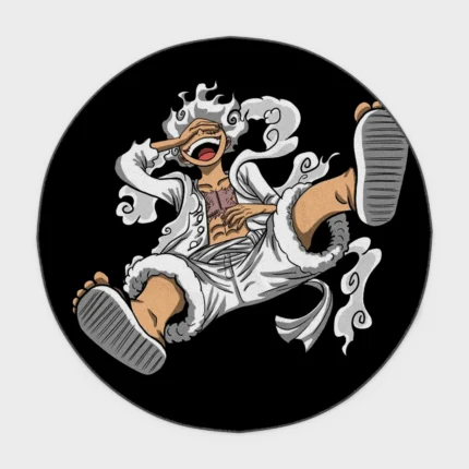 Bring the legendary *One Piece* Gear 5 into your space with this epic round rug. Perfect for game rooms or fan displays, it adds a striking and powerful vibe to your room.