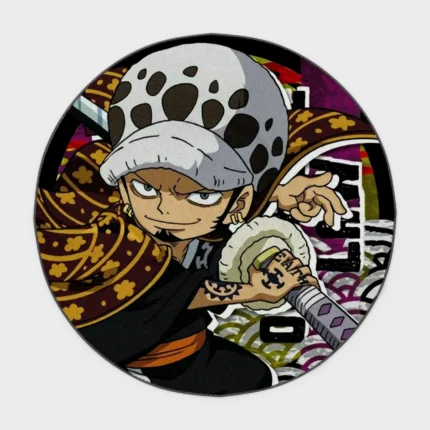 Bring the world of *One Piece* into your space with this Law round rug. Stylish and bold, it's perfect for your bedroom or as a collector's gift, adding an iconic touch to your decor.