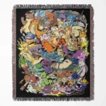 Poke woven tapestry throw blanket, wall art and room decor, perfect collectible gift for fans of the Pokémon universe.