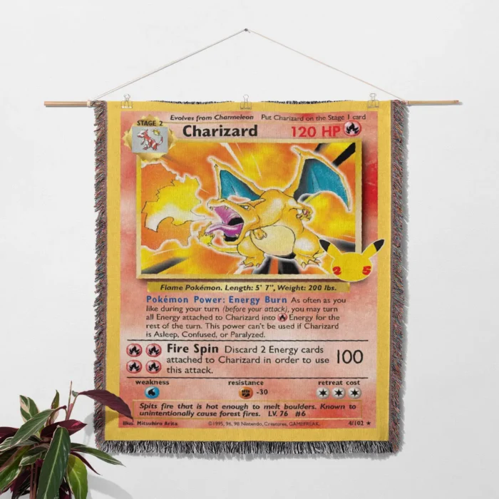 Charizard Card Woven Tapestry Throw Blanket – Fiery Wall Art, Room & Home Decor, Collector Gift - Image 2