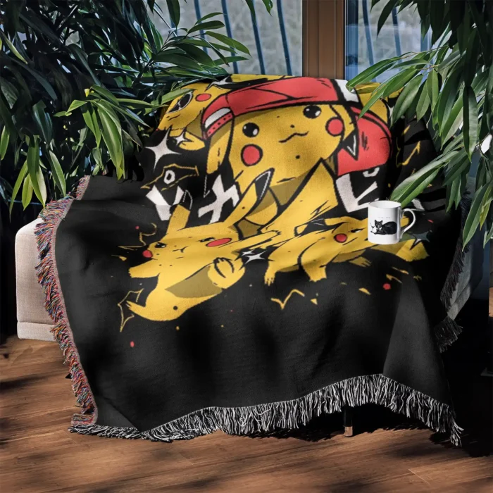 Pikachu Woven Tapestry Throw Blanket – Cute Wall Rug, Room & Home Decor, Iconic Throw - Image 3