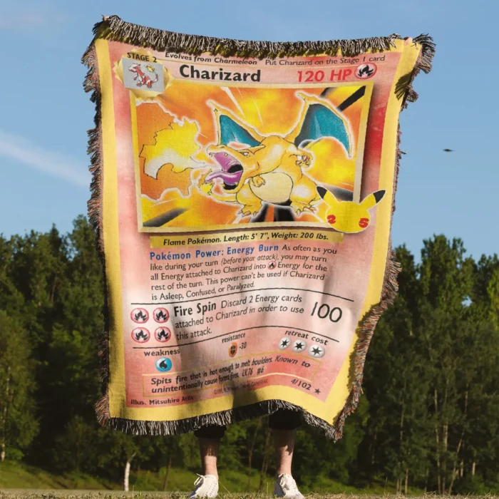 Charizard Card Woven Tapestry Throw Blanket – Fiery Wall Art, Room & Home Decor, Collector Gift - Image 4