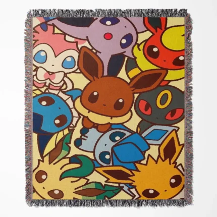 Eevee woven tapestry throw blanket, stylish wall art and cozy room decor, perfect for adding a touch of Pokémon charm to your home.