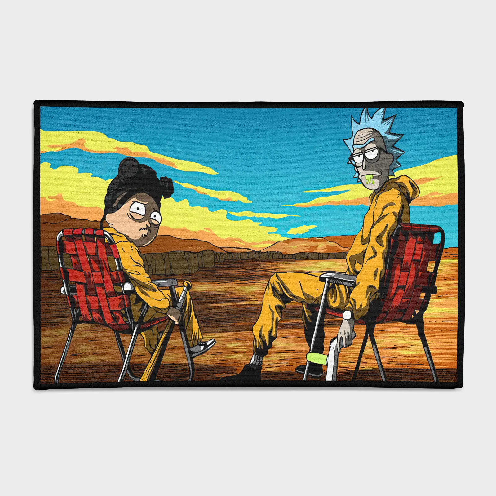 rick-and-morty-Breaking-Bad-rug-h1-1 For fans of *Rick and Morty* and *Breaking Bad*, this funny crossover rug is a must-have. Perfect for gaming rooms or as a gift, it brings a humorous blend of two iconic worlds to your space.