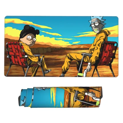 This Rick and Morty x Breaking Bad mouse pad is a unique crossover desk mat, perfect for gaming rooms, otaku setups, or collectors. Great gift for fans.
