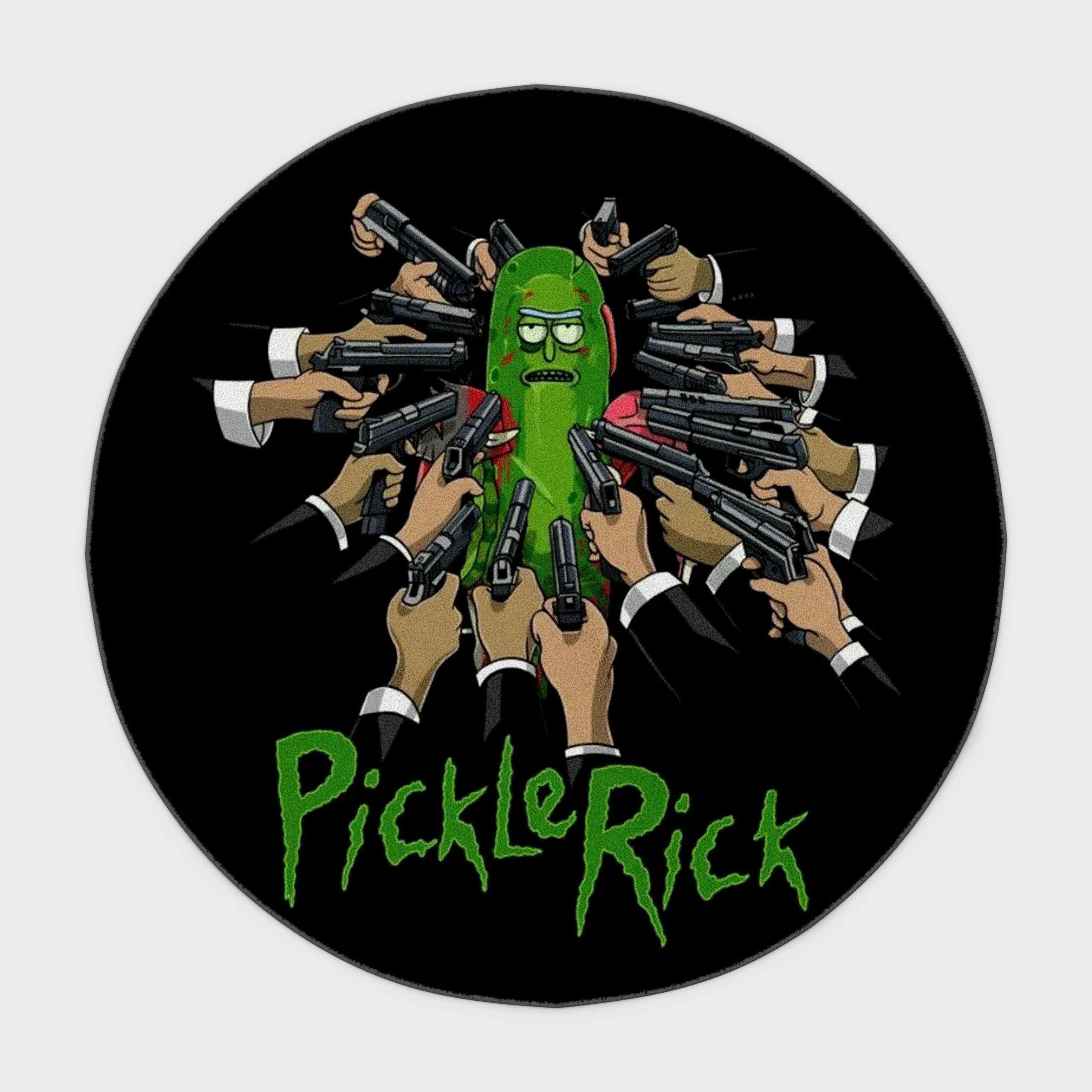 rick-and-morty-pickle-rick-round-rug-1-scaled Bring a touch of *Rick and Morty* into your bedroom or gaming room with this Pickle round rug. Its fun and quirky design is perfect for sci-fi fans looking for a playful and unique decor piece.