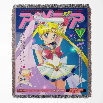 Sailor Moon woven tapestry throw blanket, magical wall art and room decor, the ideal gift for fans of Sailor Moon and the iconic magical girl anime series.