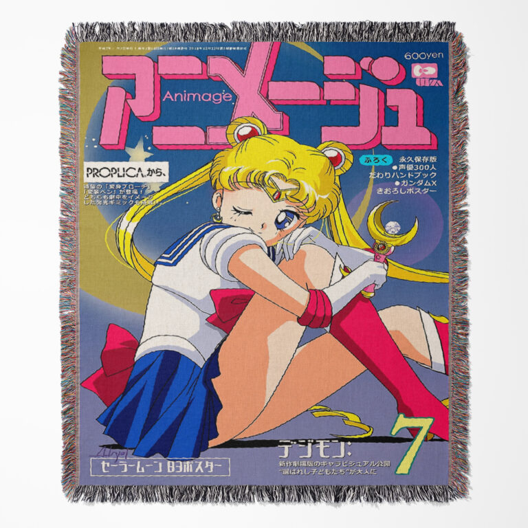 Sailor Moon woven tapestry throw blanket, magical wall art and room decor, ideal as a gift for fans of Sailor Moon and the iconic magical girl series.
