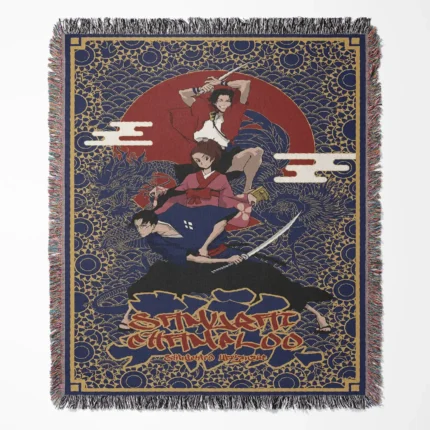 Samurai woven tapestry throw blanket, stylish throw and room decor, perfect anime fan gift inspired by samurai action and culture.