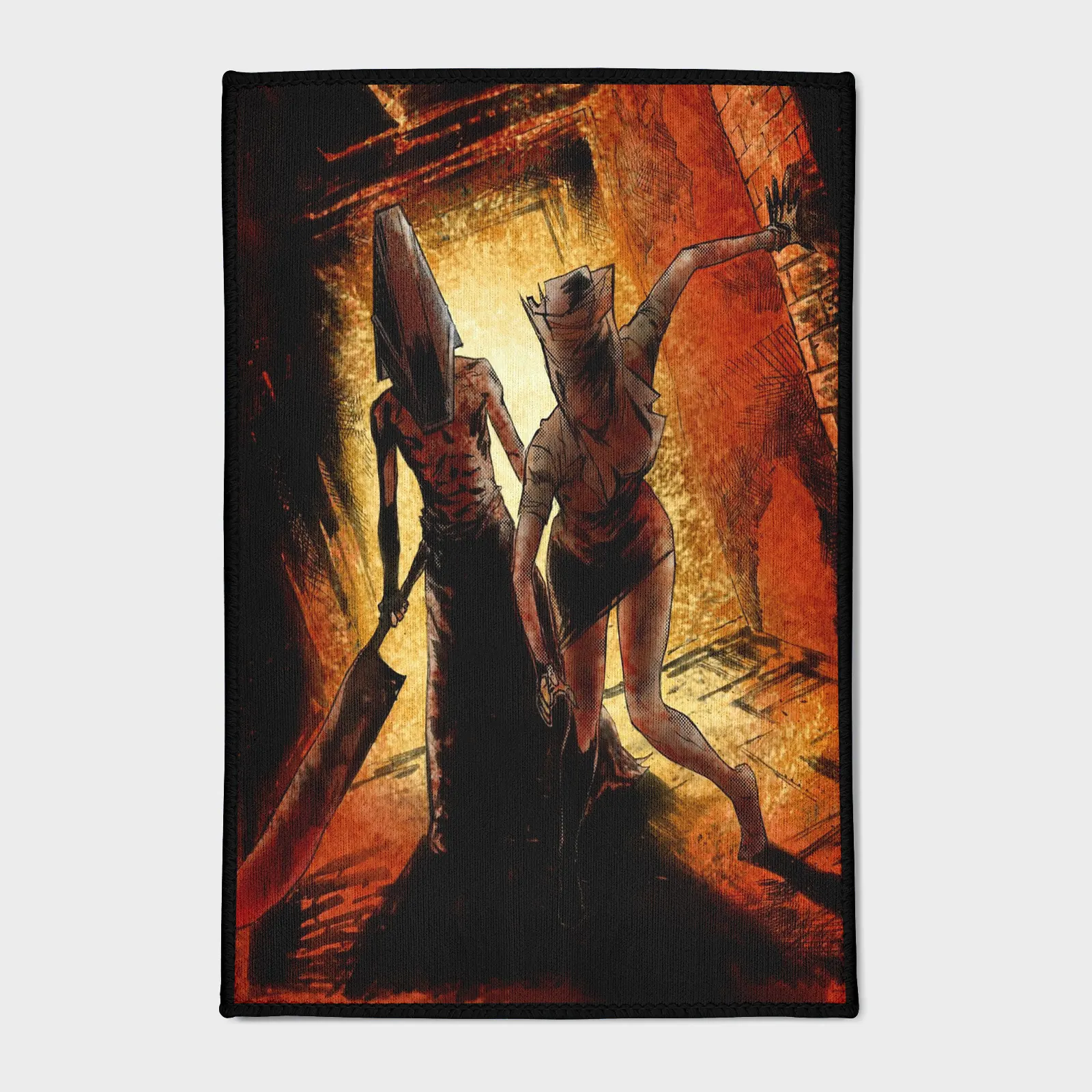 silent-hill-6-rug-s3-1 For fans of horror games, this Silent Horror area rug is an epic choice. Its stylish and eerie design fits perfectly in game rooms or as a collector's gift, bringing a creepy touch to any space.