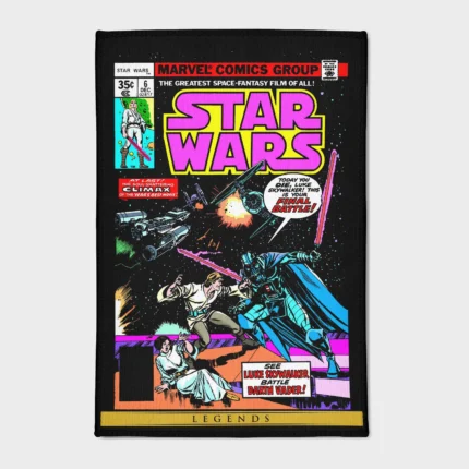 Step into the *Star Wars* universe with this epic comic cover rug. Ideal for gaming rooms or as a collector’s gift, it showcases an iconic scene from the *Star Wars* saga, adding a cool and dynamic touch to your decor.
