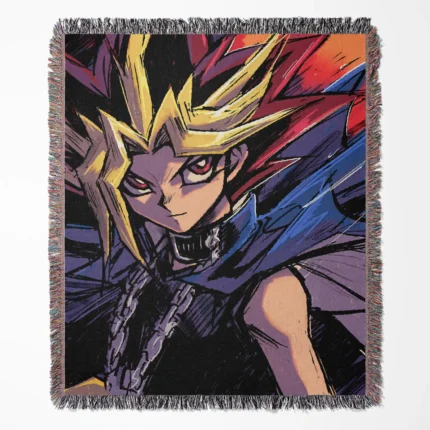 Yu-Gi-Oh! woven tapestry throw blanket, iconic wall art and room decor, ideal for fans of the Yu-Gi-Oh! universe to add a collectible accent to their space.