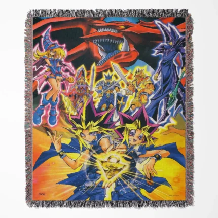 Yu-Gi-Oh! woven tapestry throw blanket, legendary card game wall art, room & home decor, perfect gift for Yu-Gi-Oh! fans and collectors.