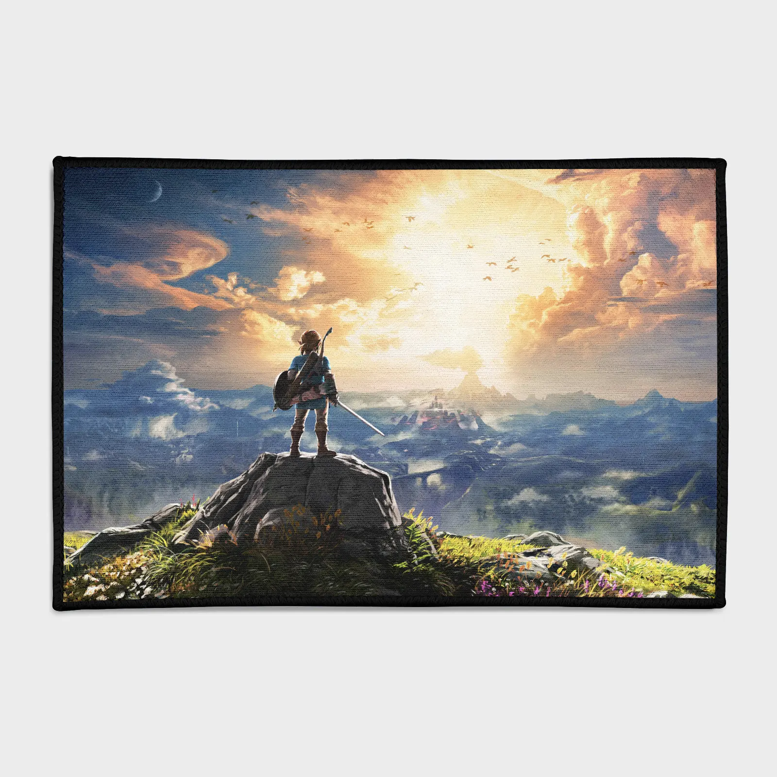 zelda-breath-of-the-wild-rug-h3-1 Embark on an adventure with this *Breath of the Wild* rug. Perfect for otaku rooms or any Zelda fan’s space, it captures the expansive beauty of Hyrule and adds an epic touch to your gaming room or home decor.