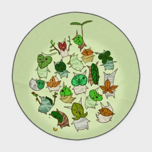 Fun and whimsical, this Korok round rug brings the magic of the forest to your gaming room or nature-inspired decor. Perfect for fans of *The Legend of Zelda*, it adds a unique touch to any space with its playful design.