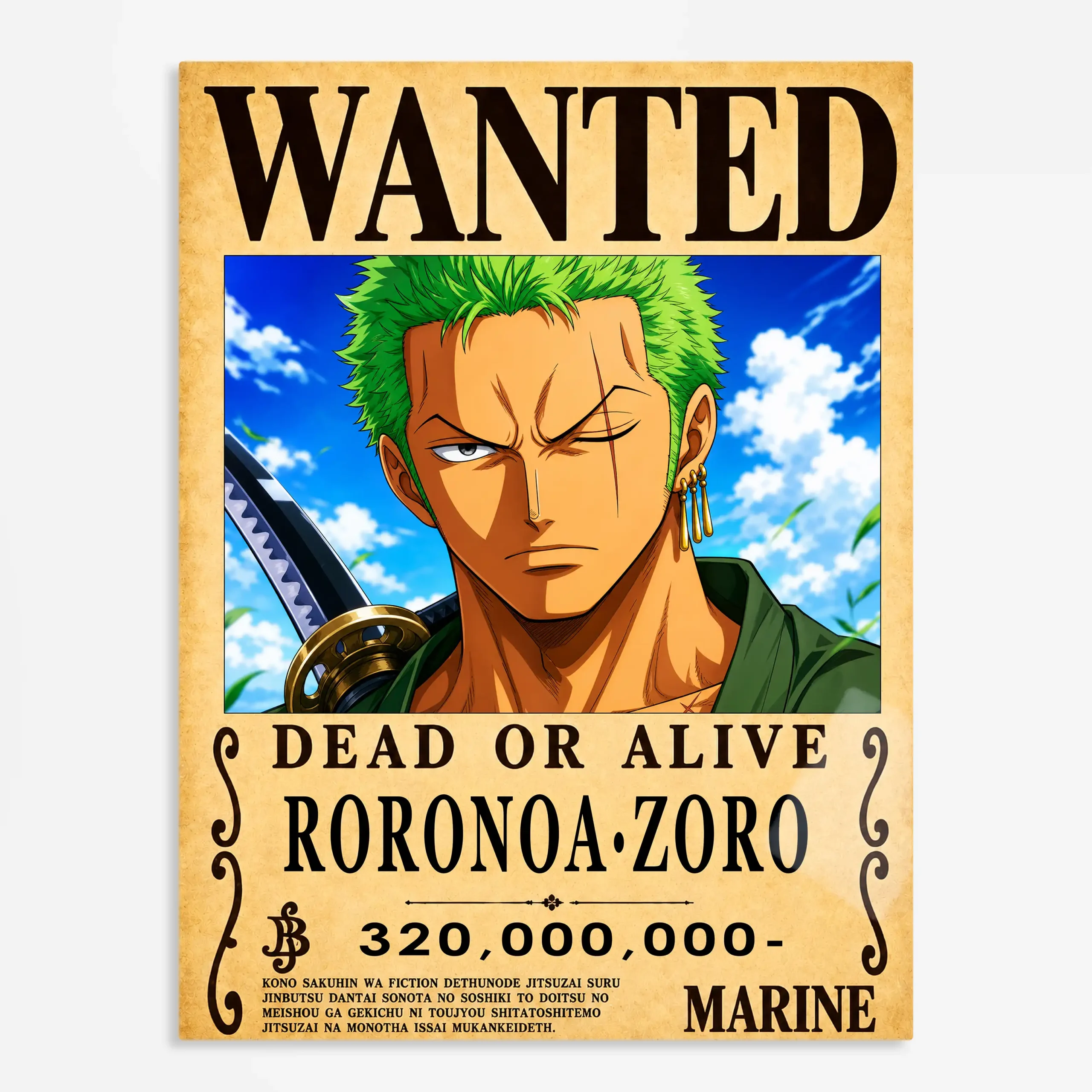 anime metal poster (186) s1 Anime
Metal Poster Wall Art Decor - Three Sword Pirate Wanted - Image 1