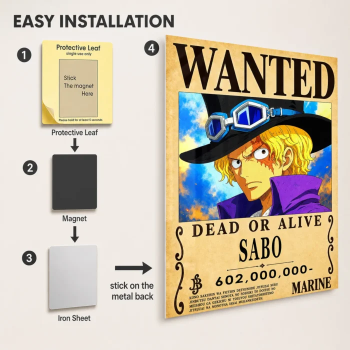 OP - Sabo Wanted Metal Poster Wall Decor - Image 2