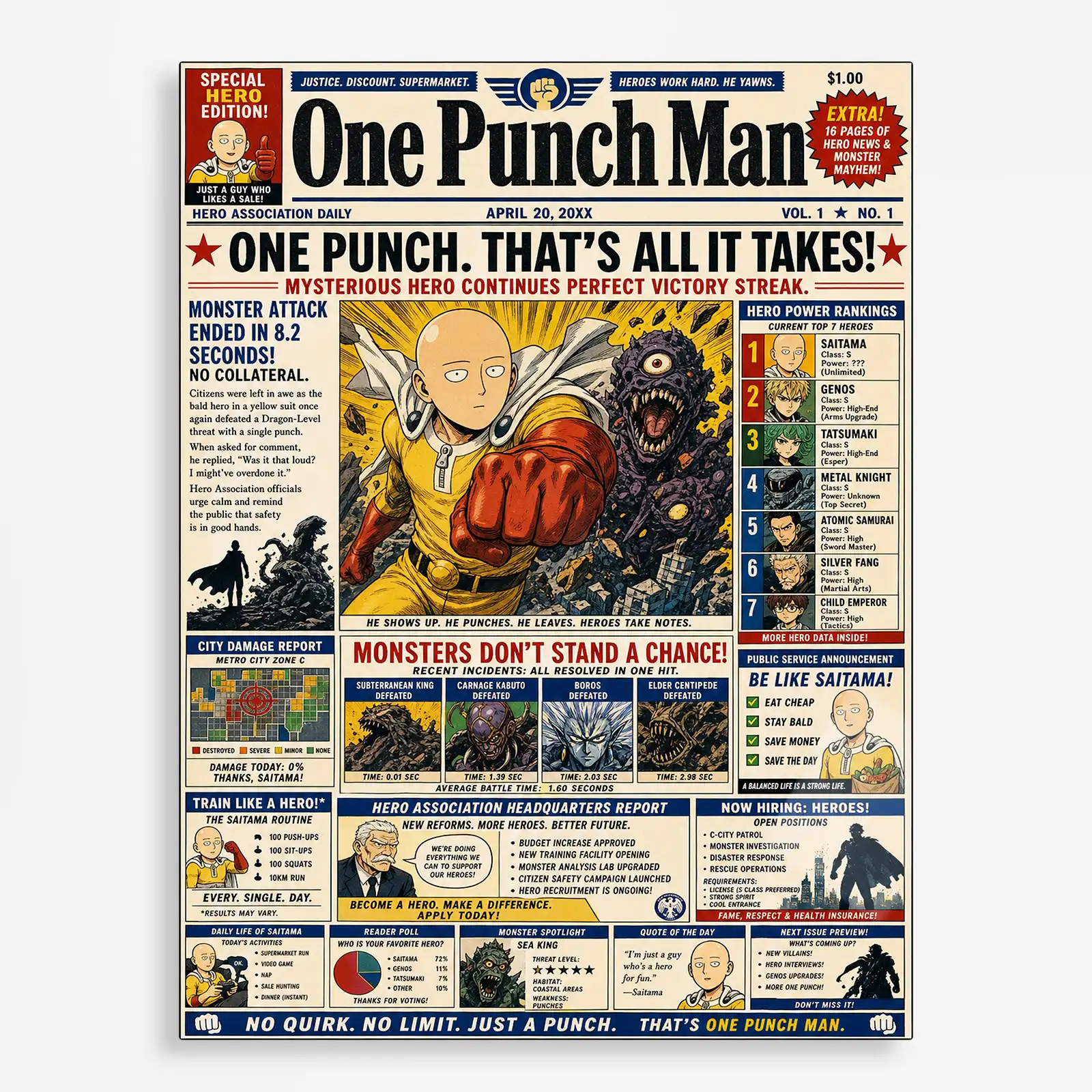 anime metal poster (326) s1 OPM Metal Poster Wall Decor - C - Image 1