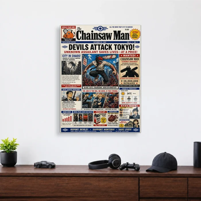 Chainsaw Newspaper Metal Poster Wall
  Decor - Image 3