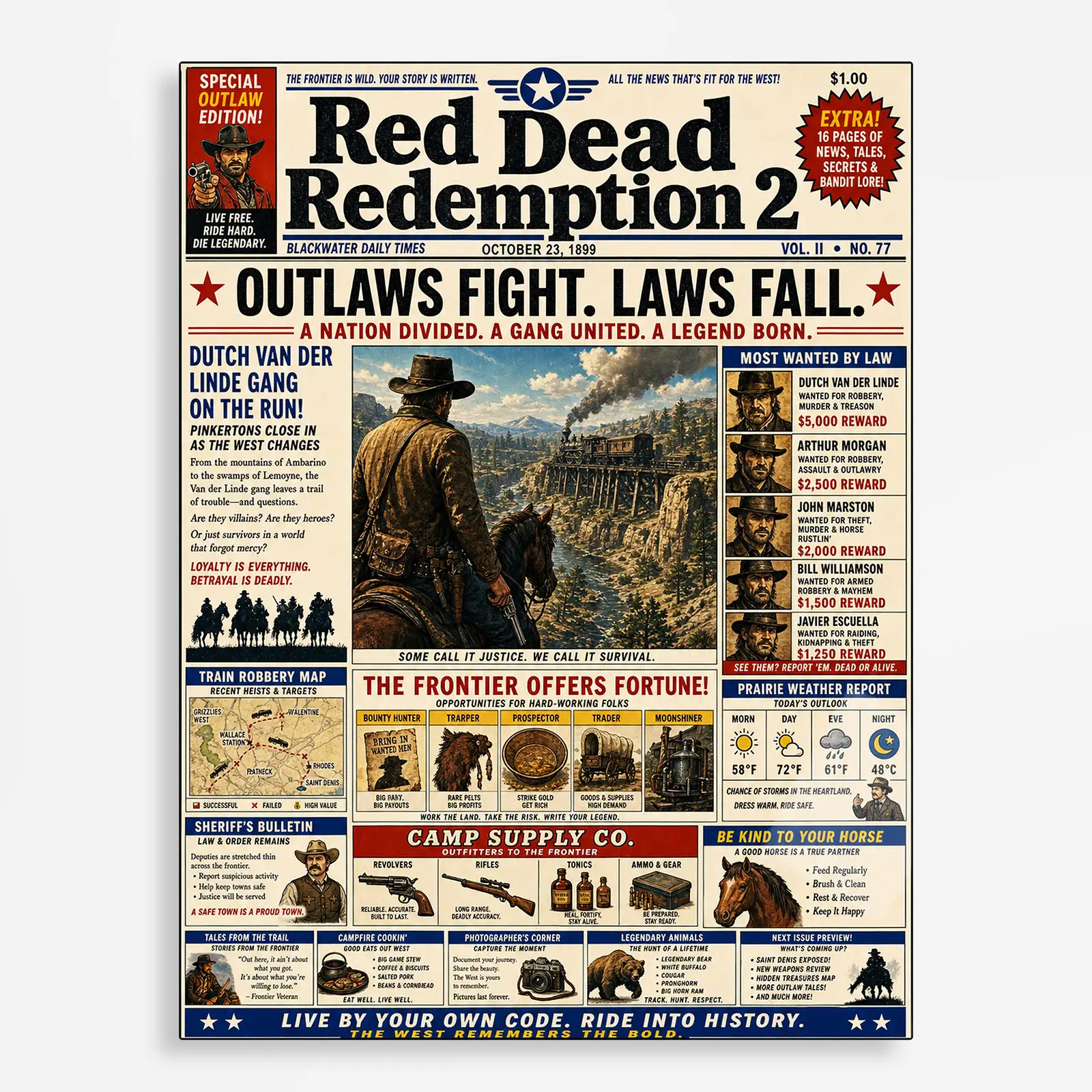 video game metal poster (176) s1 RDR 2 Metal Poster Wall Decor - Image 1